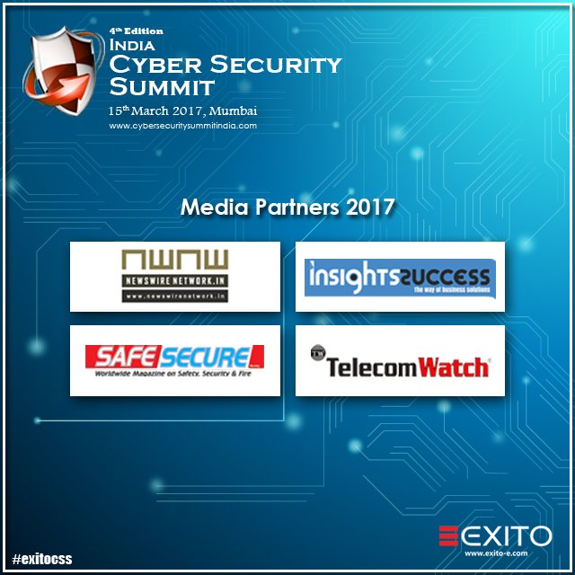 ExitoCSS's tweet photo. We are glad to welcome @insightssuccess, @SafeSecureMagaz, #Newswire, #Telecomwatch as our Media Partners.
#exitocss #cybersecuritysummit https://t.co/o4VRZrOtmW