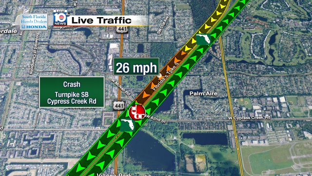 Crash on Turnpike SB at Cypress Creek Rd #traffic https://t.co/lKCUhmvVse