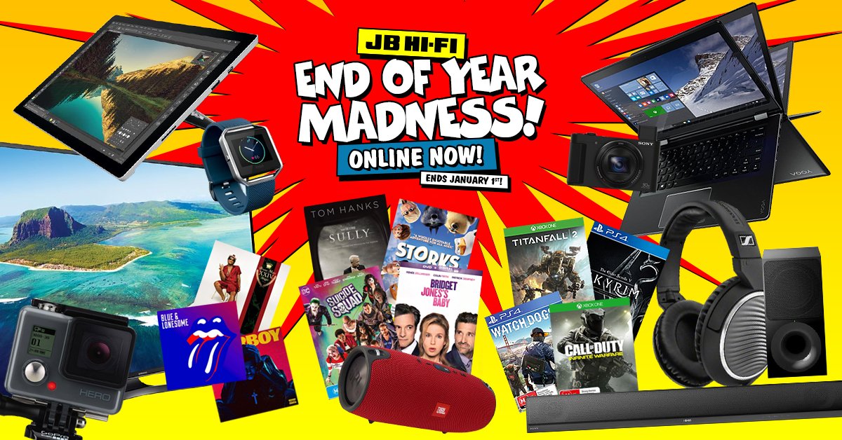 JBHiFi's tweet photo. The MASSIVE End of Year Madness starts online NOW @JBHiFi! Check out all the huge deals: https://t.co/0MOvlW1vmE https://t.co/oasu91lEuu