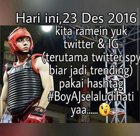 Guys yuk ikutan hari ini jam 5 kita up hashtag #BoyAJselaludihati 😌 Bakal ada spesial kaos loh jika jd TTI bahkan TTWW😊😄