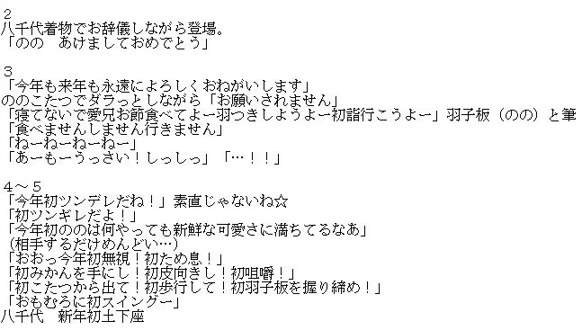 ネームが出来たじゃなくてラフネームが出来た、ですね_(:3」∠)_でもここまでくれば一安心。
ちなみに台詞は先に書いてます。初詣回だとこんな感じ。そのまま台詞を当てはめるとテンポ悪かったり説明的すぎたりするのでちょいちょい調整します 