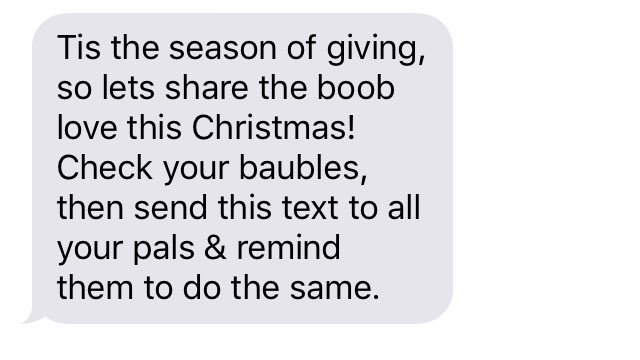 KeeleActivities's tweet photo. We signed up for a monthly boob-check reminder with @UBTKeele...don't forget to look after yourself amoungst all the festivities! #CoppaFeel https://t.co/4FNU2JcWd5