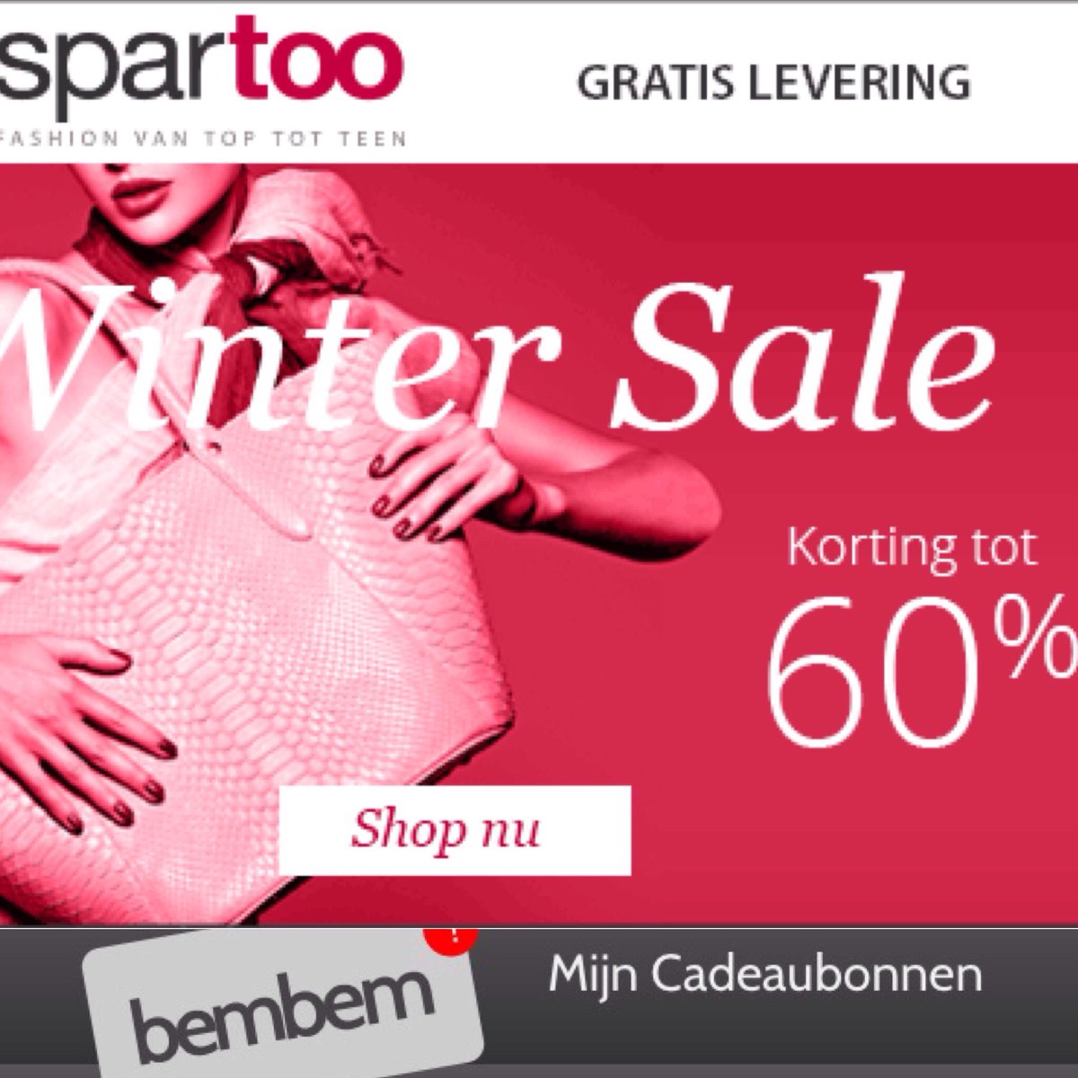 <a href="/Spartoo_nl/">Spartoo Nederland</a> Sale met kortingen tot 60%! De mooiste items voor vrouwen, heren en kids. Geef de #Spartoo #Cadeaubon: buff.ly/2h3jboY