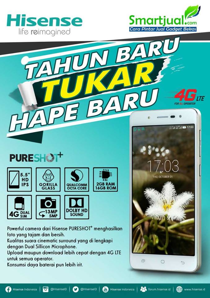 smartjual's tweet photo. Hisense dan https://t.co/KSGZDz2Bdu mengadakan program "Tukar hape lama dengan hape baru Hisense Pureshot Plus" di Hartono Mall, Solo Baru https://t.co/ZZRA8mqEK2