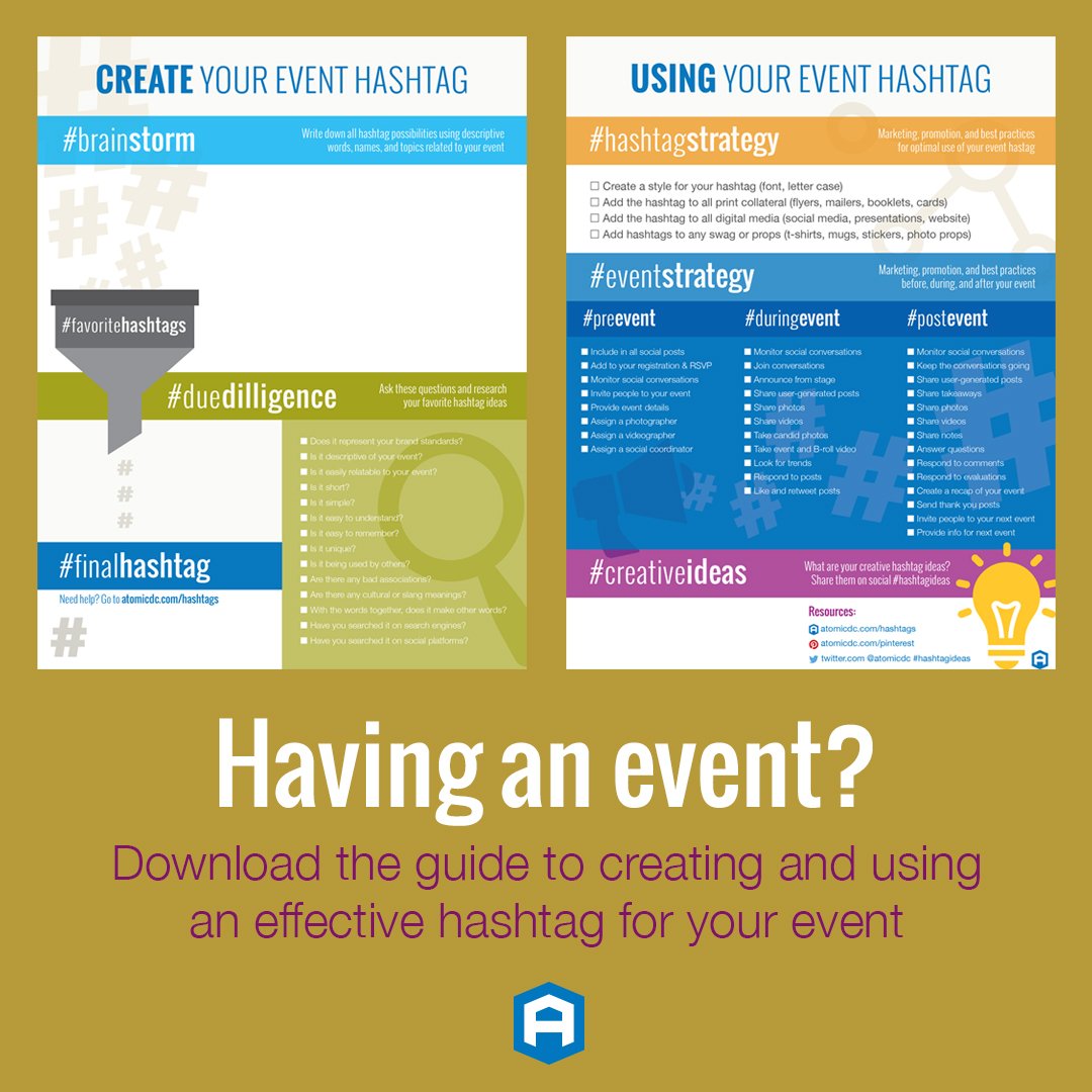 atomicDC's tweet photo. Download the Event Hashtag Worksheet. https://t.co/5QfBa5vjDH #eventmarketing #hashtagideas #eventplanning #easy #strategy https://t.co/C1U06C70Zb