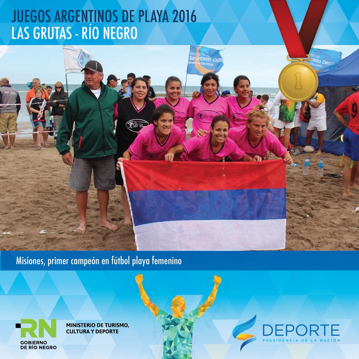 #JuegosPlaya2016 En la rama femenina, el festejo de fútbol playa se fue para <a href="/MinDepMisiones/">Deportes Misiones</a>
