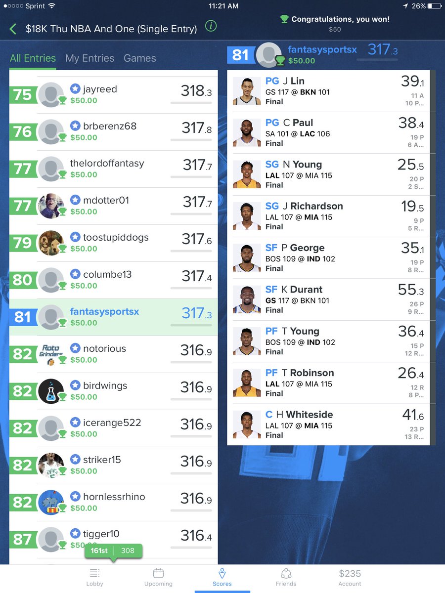 DailySportsX's tweet image. #FantasySportsX was on a roll last night. Cashing in on #NBA and #NHL