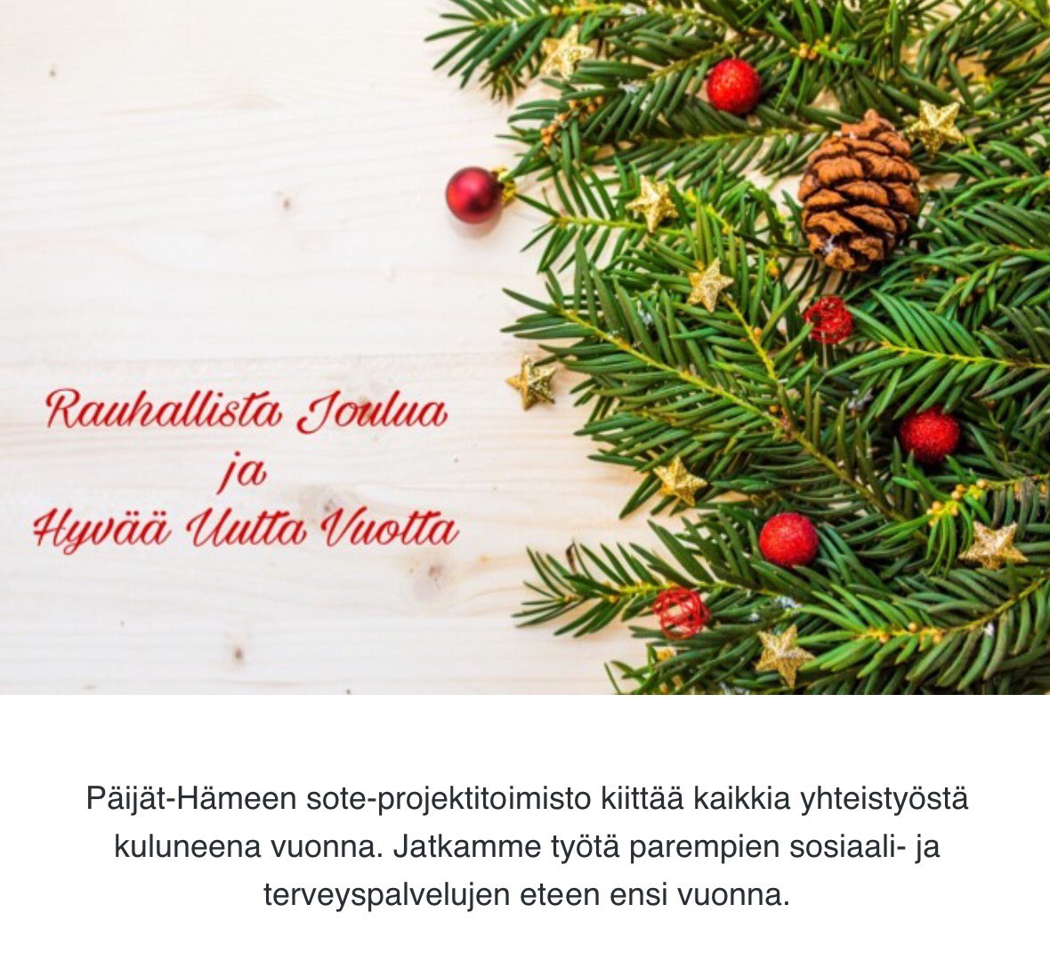 hyvinvointiky's tweet photo. Rauhallista ja hyvää joulua 🎄 https://t.co/PhE7IzYivP