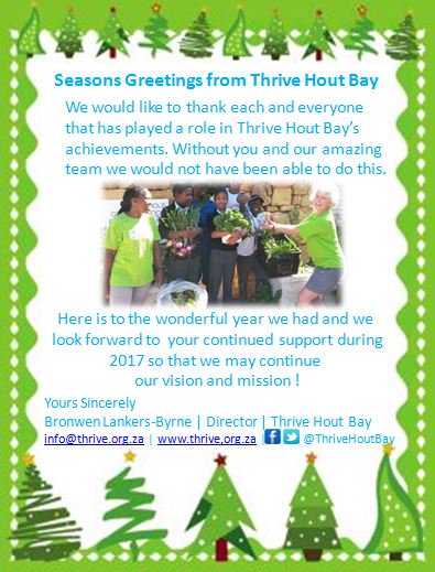 ThriveHoutBay's tweet photo. Seasons Greetings from #ThriveHoutBay we thank you for your support during 2016! Let there be #nopotentialwasted in 2017. https://t.co/mTiVewV4vb