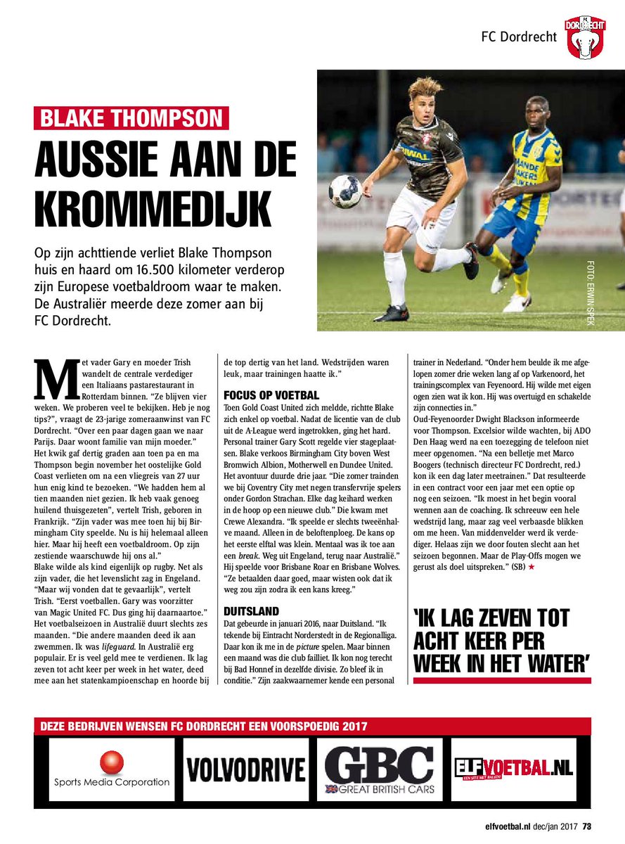 SanderBerends1's tweet photo. @fcdordrechtnl In dikke Kerstspecial v ELF Voetbal mijn interview met Blake Thompson. Aussie aan de Krommedijk. Prachtig levensverhaal. https://t.co/ykfGaxpRJF