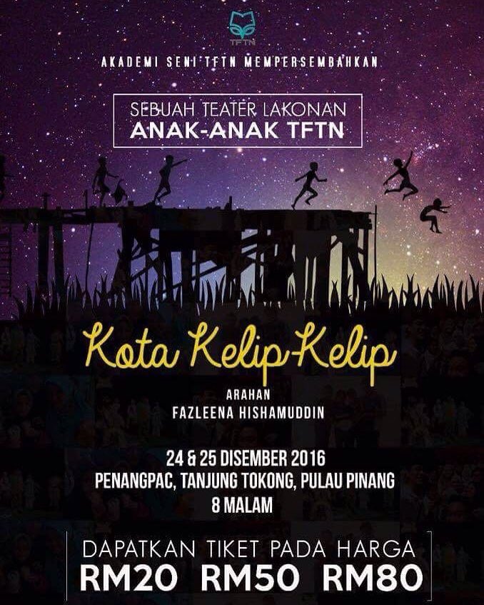 Esok sabtu dan ahad. Teater #KotaKelipKelip arahan <a href="/fazleenaH/">fazleena hishamuddin</a> di Penang Pac. Dilakonkan oleh anak² yatim. Pergi sapot!!!