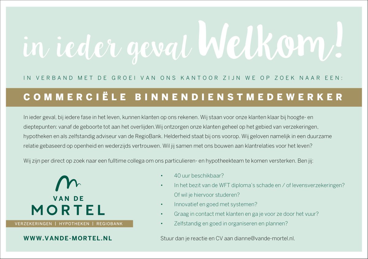 BartSterren's tweet photo. Kom jij ons mooie team versterken? In ieder geval Welkom @RegioBank Kijk voor meer info https://t.co/RVWR69Cyb7 #vacature #welkom https://t.co/tx6Gm2k2QA