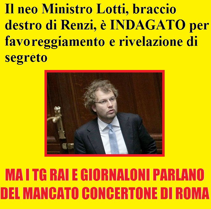 GrappaTommaso's tweet photo. E niente, #LottiIndagato ma per i TG Rai e i giornaloni la notiza è il mancato concertone di Roma. 
#Lotti https://t.co/jehtoMl9el