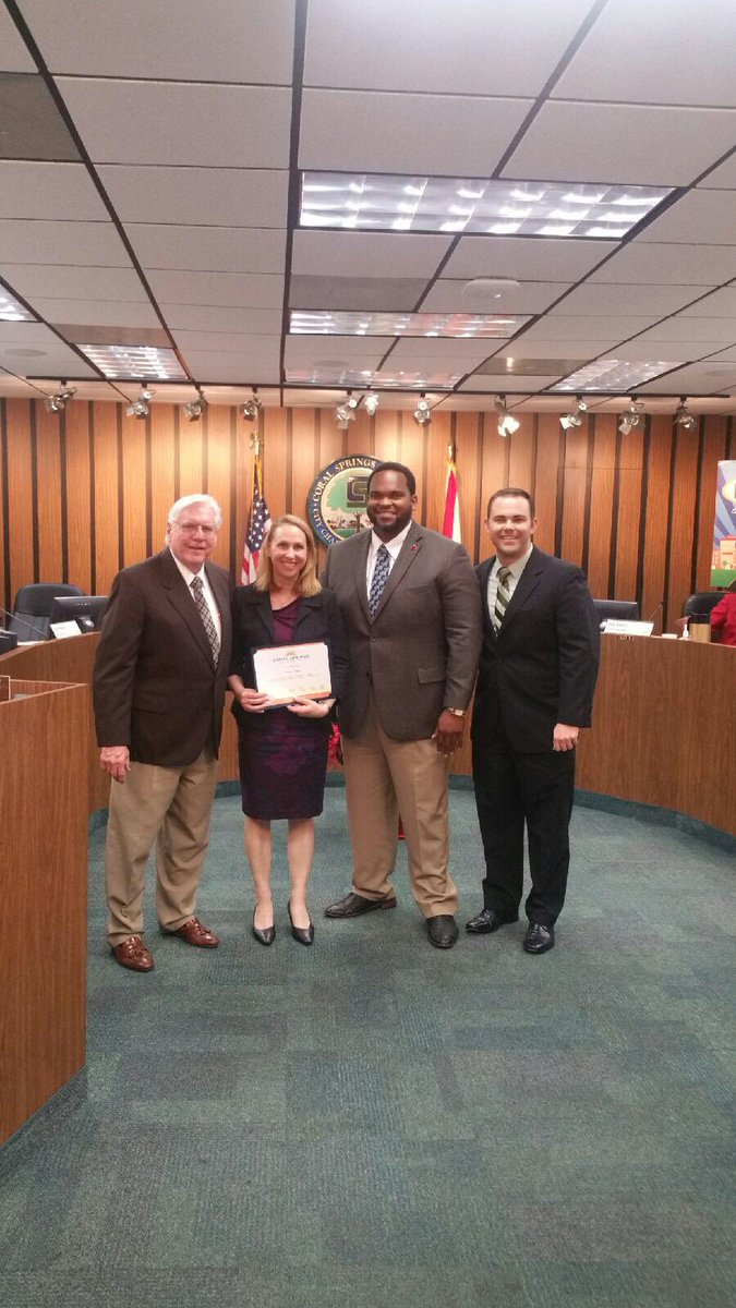 AHHSPrincipal's tweet photo. So proud of Mrs. Davis as she was recognized by the city of Coral Springs for being selected to attend prestigious overseas WWII program! https://t.co/xjP23NXWHz