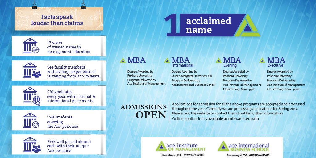 17 years of providing rewarding Ace-perience and creating change leaders
 Apply now: masters.ace.edu.np