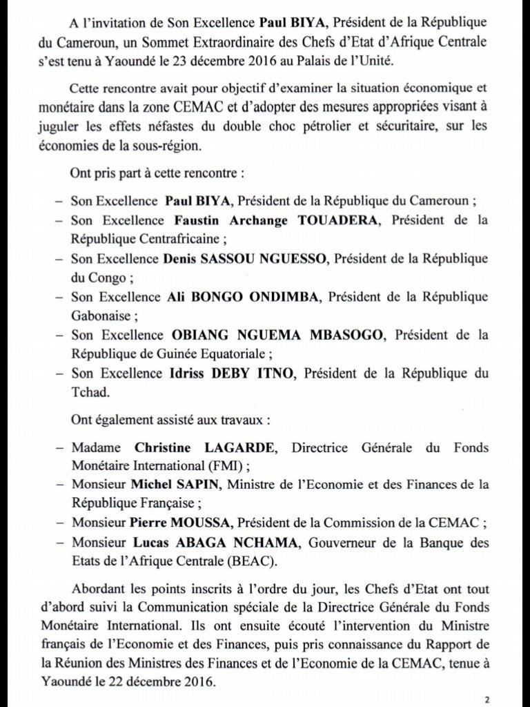 AnniePayep's tweet photo. Le #SommetExtraAC s'est achevé. En gros, 1- On choisit l'austérité prescrite par le #FMI. 2- La CEMAC refuse de dévaluer le Fcfa 👇👇👇 https://t.co/Y7Mo2Nlqde