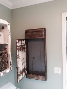 salvagedlumber's tweet image. Unsightly #utilityboxes can be easily stowed away with a clever #reclaimedwood door! 
#salvagedwood #barnwood #Oldgrowthwood #homedecor