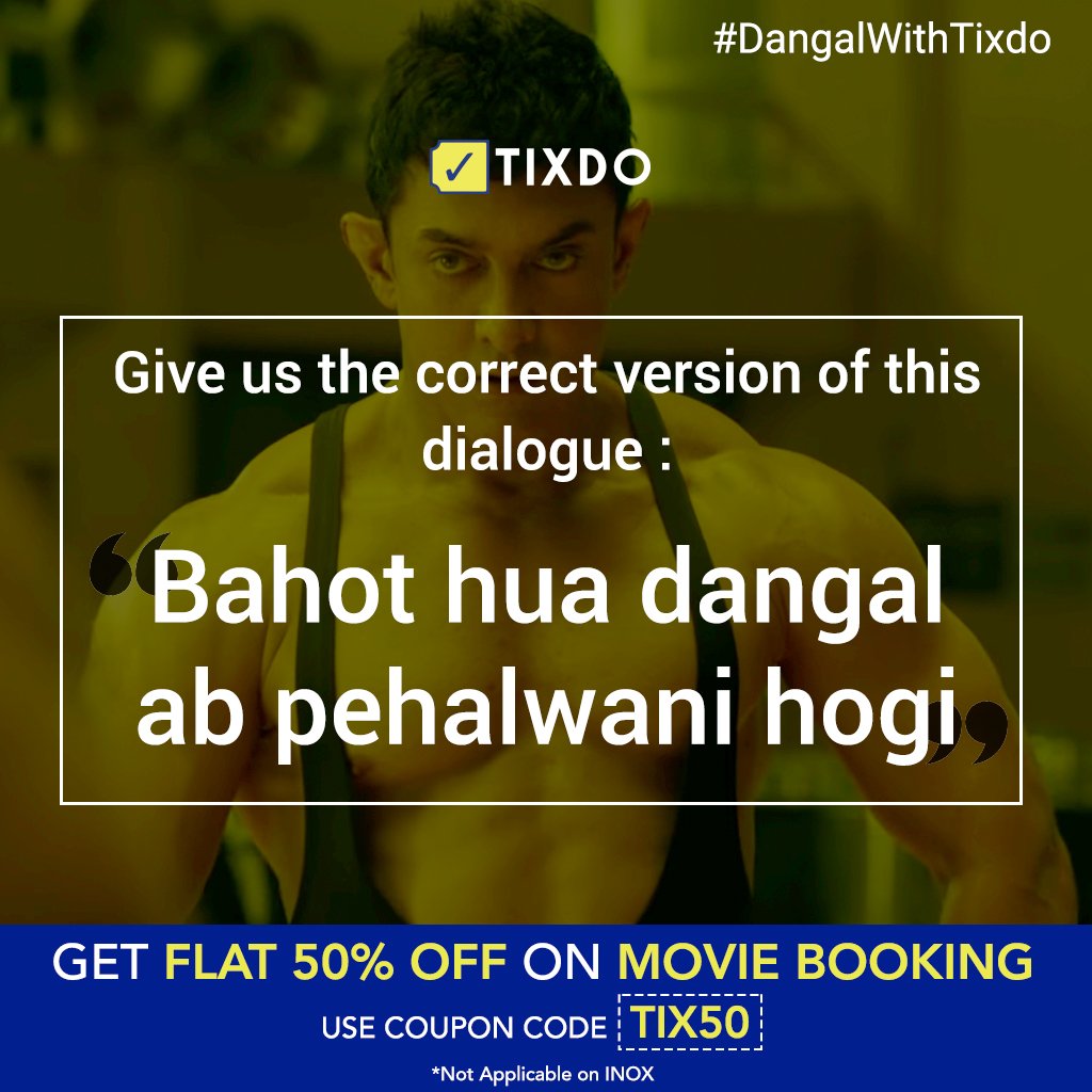 tixdo_'s tweet image. You guys know your stuff! One more question to go! Can you unjumble this dialogue from the movie?
#DangalWithTixDo #Question9