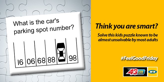A large percentage of adults cannot solve this kids' puzzle. 
How smart are you? Tell us the car's parking spot number. #FeelGoodFriday