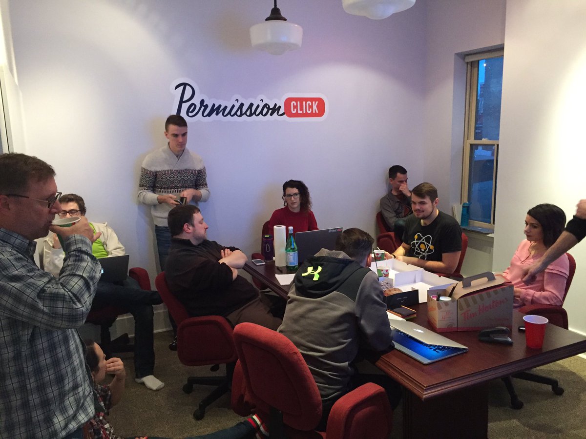 PermissionClick's tweet image. The team gathers for a huge day of #InnovationEngineering! And pot luck lunch and escape room fun of course..