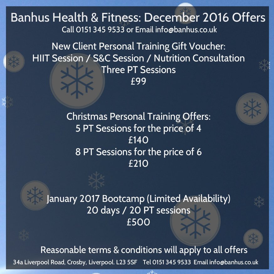 TheBanhusMethod's tweet photo. New Client Offers at #Banhus #Crosby 7 days left #Health #Fitness #Liverpool #PersonalTraining #NewYear2017 https://t.co/HYJ6gvzNZx