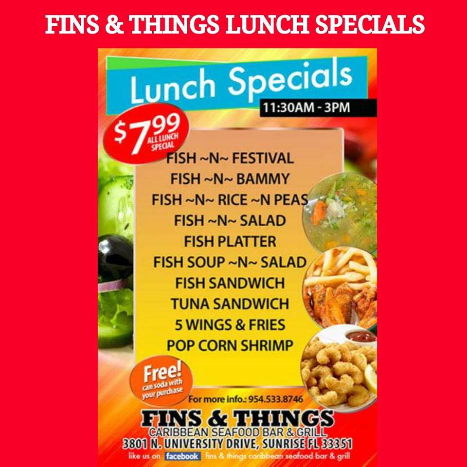 dancearama60's tweet photo. " FINS &amp; THINGS CARIBBEAN SEAFOOD BAR AND GRILL MENUS " https://t.co/7seR130rzw