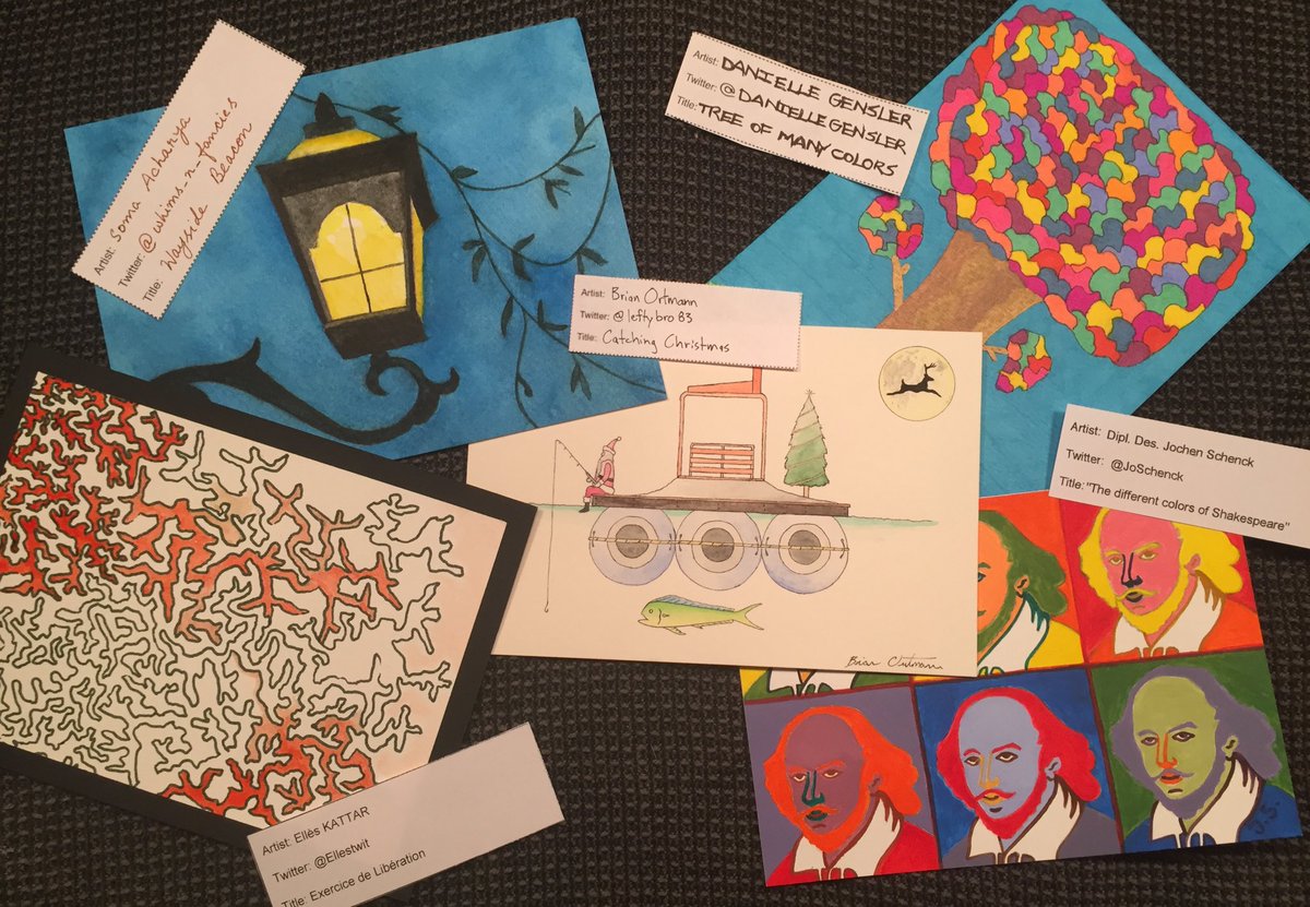 <a href="/leftybro83/">Brian Ortmann</a> <a href="/Ellestwit/">Ellès Kattar</a> <a href="/whims_n_fancies/">KA</a> @JoSchenck <a href="/DanielleGensler/">Danielle Gensler</a> Look! Your #TAE17 postcards are here and ready for the charity sale! 😊