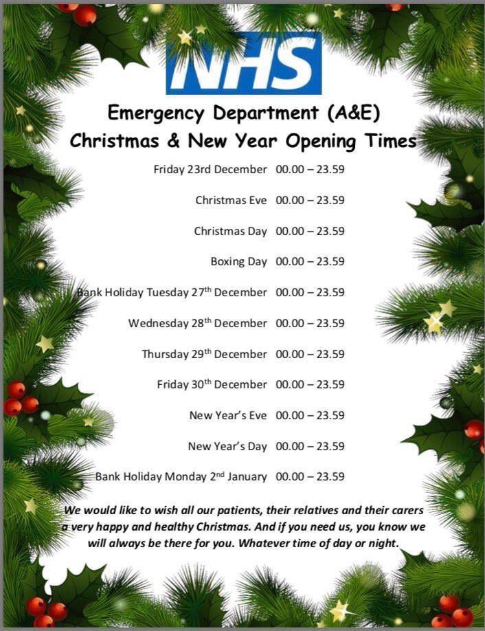 Colchesterviews's tweet image. Just in case you need their opening times over Christmas &amp;amp; The New Year IN #Colchester
#ourbrilliantNHS