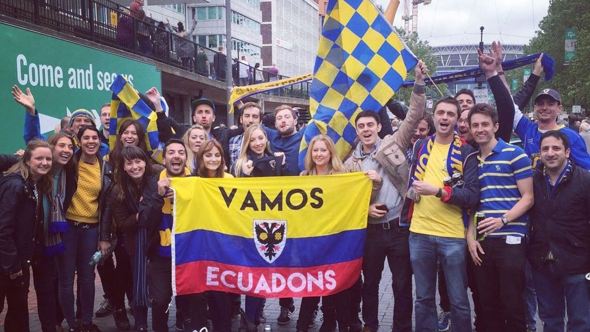 AFCWimbledon's tweet photo. ECUADOR!! They came from far and wide to support the Dons at Wembley in May! #mydonsyear https://t.co/vP6DGxb3nK https://t.co/CxR9HTT4pJ