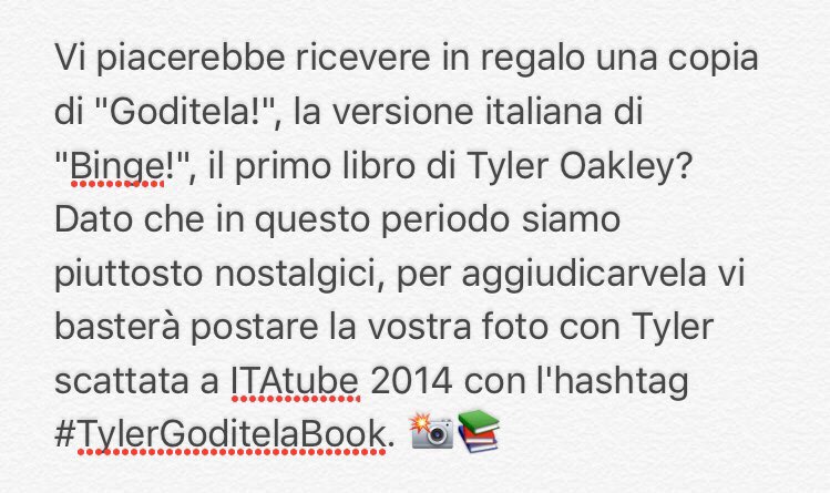ITAtube's tweet photo. Leggete qui! 🎅🏻🎁
#TylerGoditelaBook https://t.co/sx9MjUv8UZ