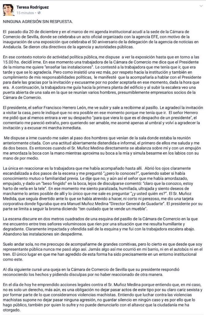 To2Informa2's tweet photo. #POLÍTICA
Teresa Rodríguez, diputada de Podemos en Andalucía, denuncia haber sufrido una agresión machista por parte de un empresario. https://t.co/pYLvjyPhG0