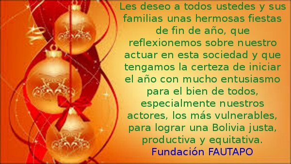 fautapobolivia's tweet photo. Fundación #FAUTAPO les desea ¡Felices Fiestas de Fin de año y un próspero año nuevo 2017!: https://t.co/u3dJcmgBoF