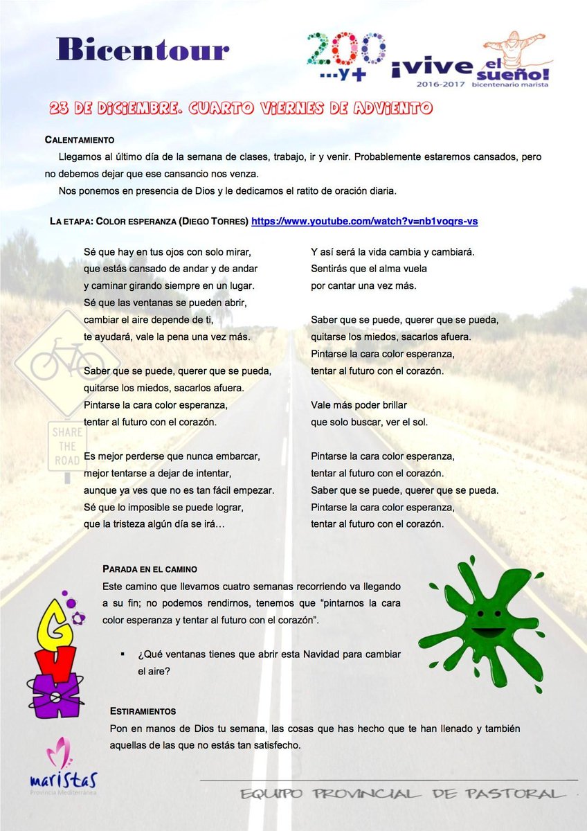 Nuestro #bicentour nos ofrecía pistas para vivir esta jornada. Escúchalas y revisa a su luz el día que has vivido. maristasmediterranea.com/wp-content/upl…