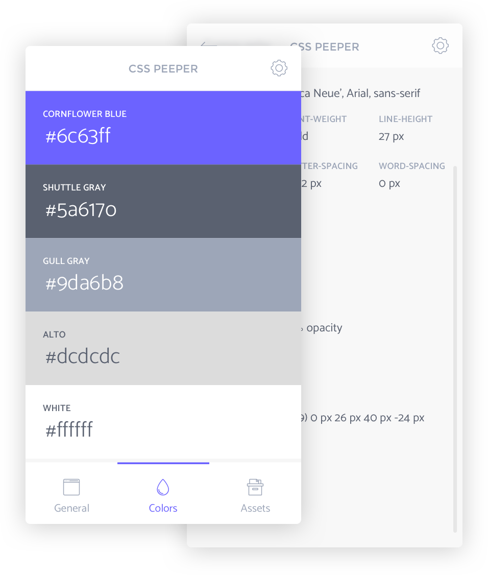 css's tweet image. CSS Peeper: csspeeper.com

Chrome extension that displays styling information about the current site.