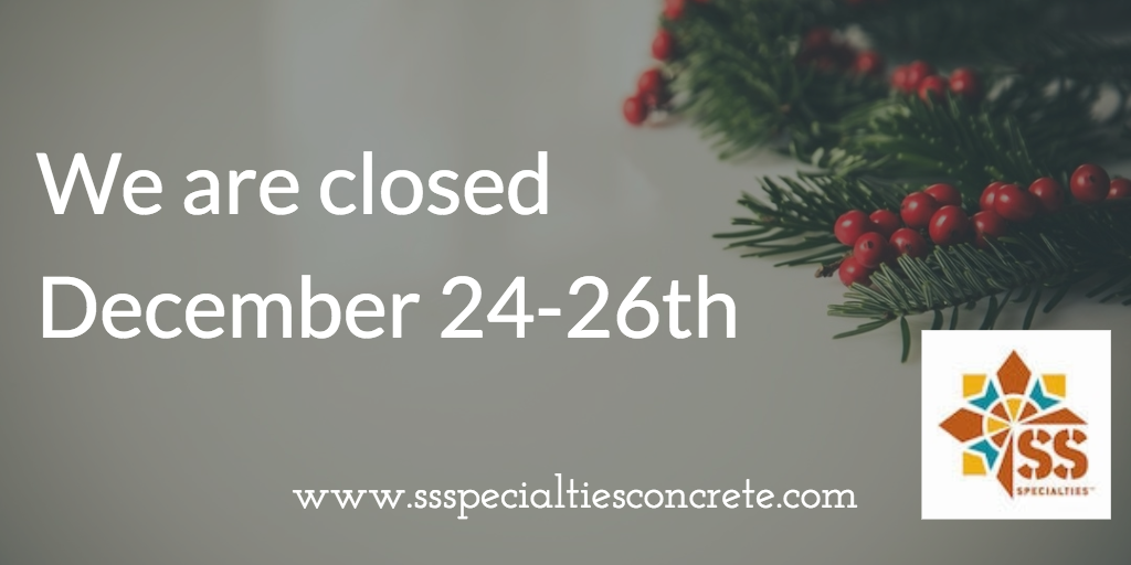 SSSpecialties's tweet photo. Christmas Hours: Closed 12/24-26. See you Tuesday 12/27 at 7:30am! #SSSpecialtiesConcrete https://t.co/JEizhSmwwg