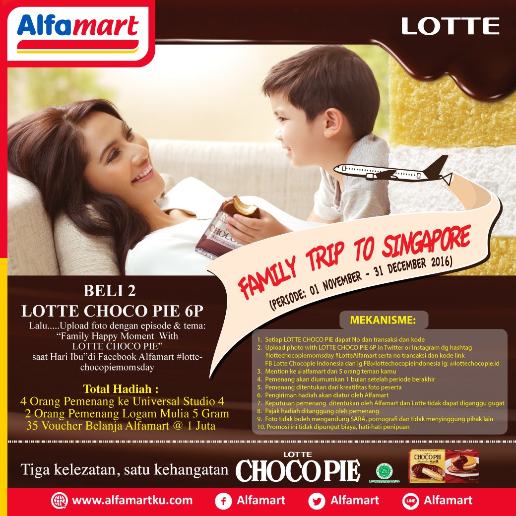 Mau jalan-jalan ke Singapore bareng keluarga? Buruan beli 2 Lotte Choco Pie 6P &amp; upload foto dengan keluargamu.