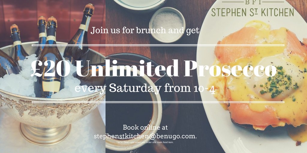 benugo's tweet photo. Now open for brunch! Get unlimited Prosecco for £20 when you buy one main. @BFI #StephenStreetKitchen https://t.co/wZx1JwiT6h https://t.co/4pW0llrmlH