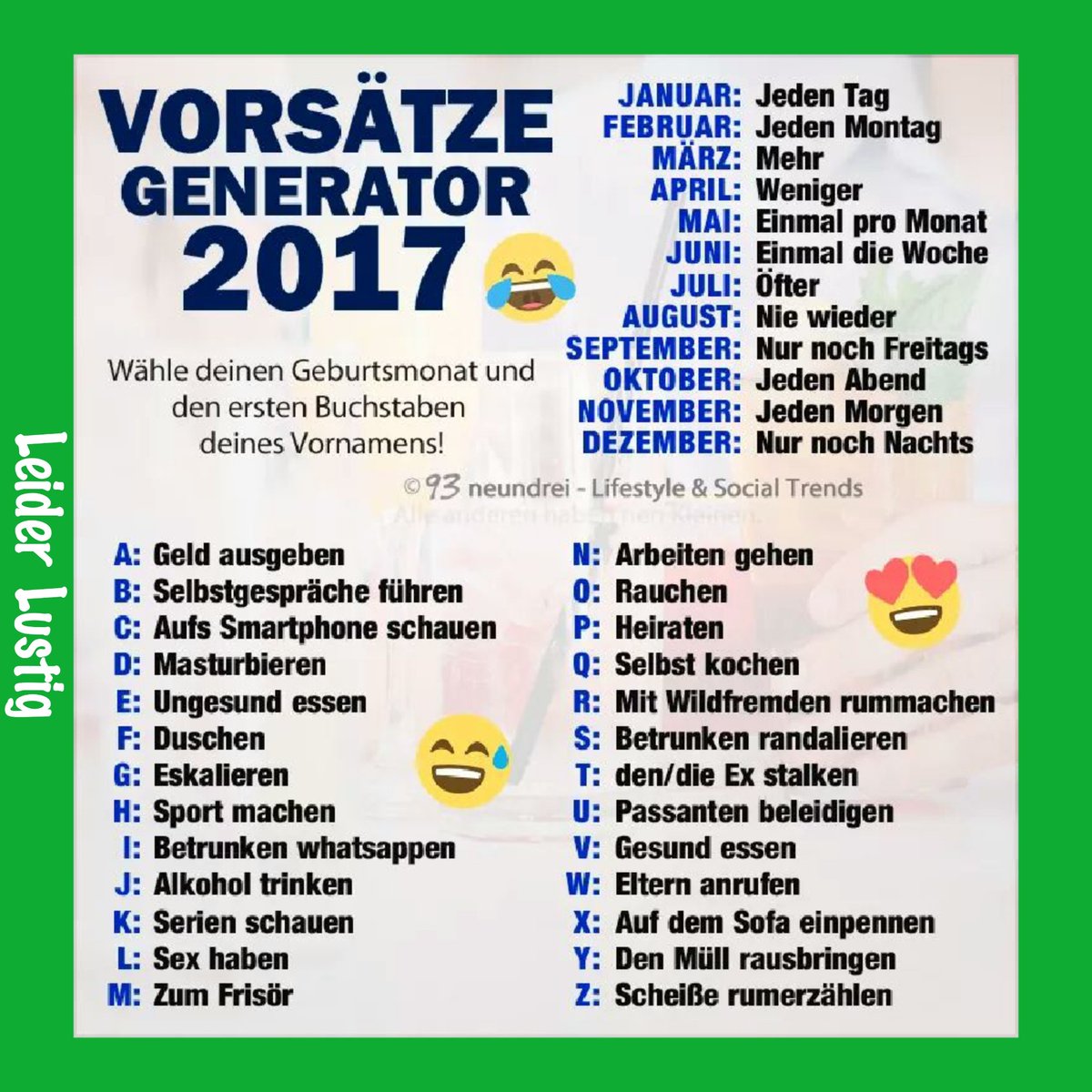 Wer noch keine guten Vorsätze hat?!
Hier:

#2016wargestern #Silvester #gutenrutsch #gutevorsaetze #HAPPYNEWYEAR