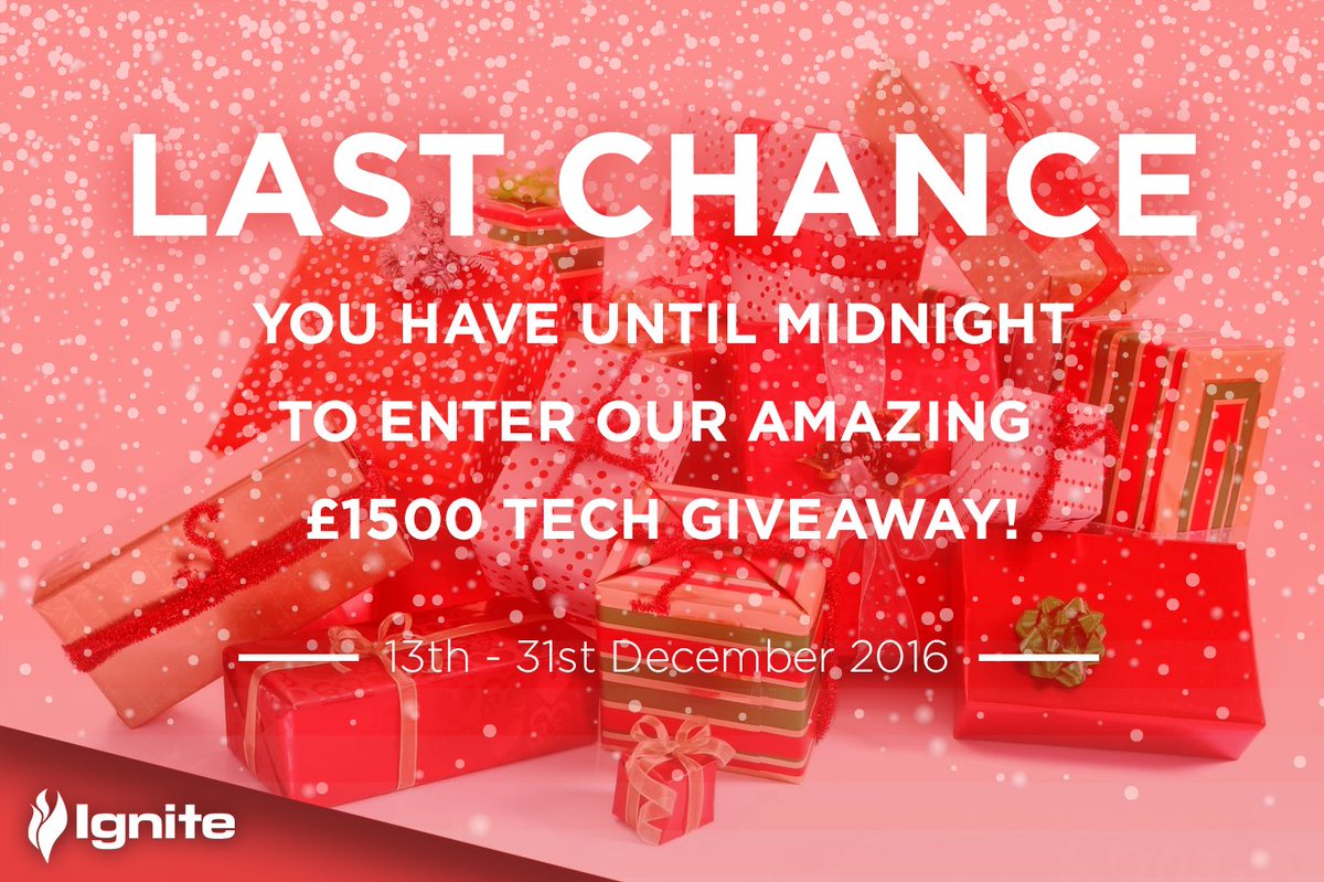 UKIgnite's tweet photo. LAST CHANCE! The #competition closes at midnight so make sure you have entered! https://t.co/xyTX4WTSC6
#tech #xmas2016 #christmas https://t.co/20IJFc40H3