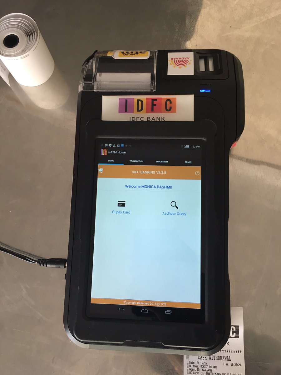 senthilnayagam's tweet photo. Withdrew money from Aadhar based micro ATM

Entered Aadhar number on touch screen tablet, and Authenticated with finger print https://t.co/6tdXF0d5Cs