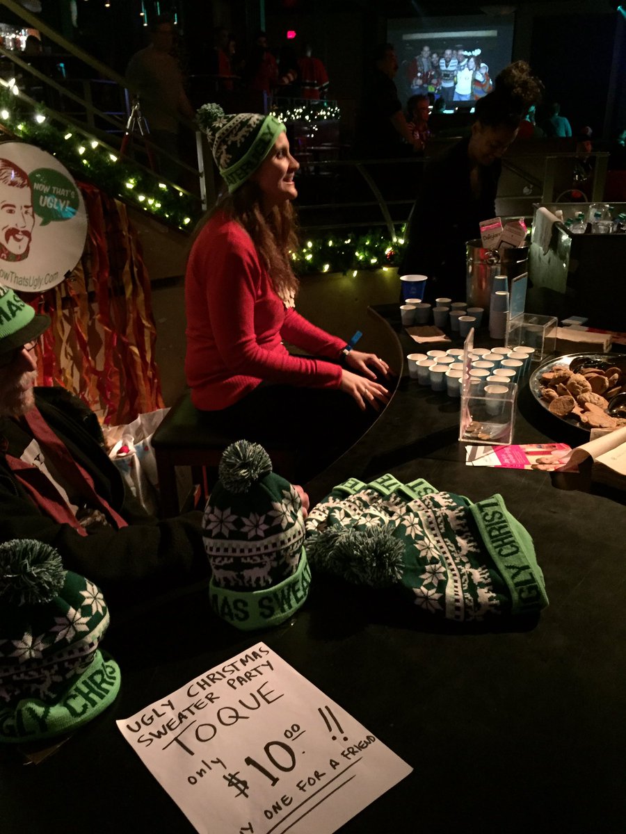 Get festive and grab an official Ugly Xmas Sweater toque at the booth near the stairs! #uglyparty #15yearsugly