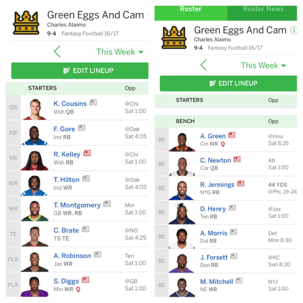 MoneyChuck24's tweet photo. @Pat_Thorman hey Pat, how do you like my team for the finals? Anyone to replace?1/2PPR https://t.co/wAgDYpStdR