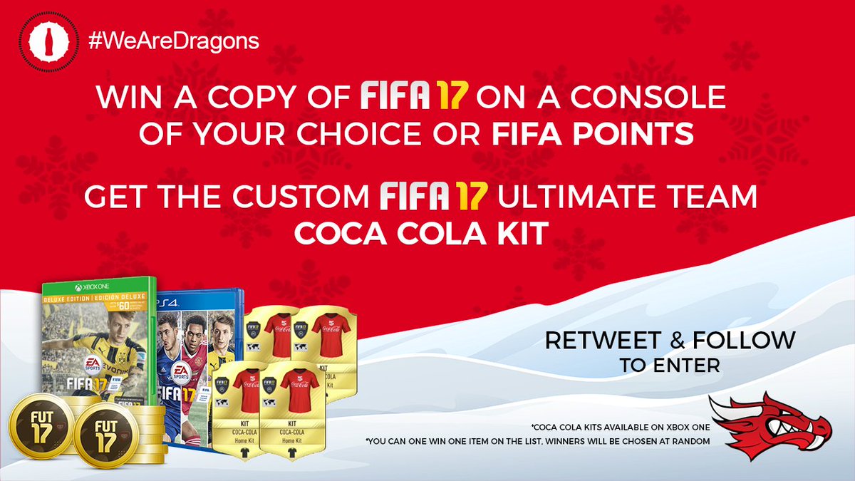 GoalazioFC's tweet photo. Want to win a copy of #FIFA17? The @CokeEsports custom FUT kits or FIFA POINTS for Christmas? RETWEET &amp; FOLLOW TO ENTER! #WeAreDragons https://t.co/TkdC7fzTOo