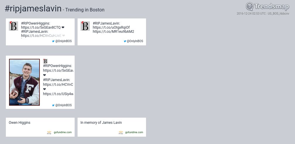 TrendsBoston's tweet photo. #ripjameslavin is now trending in #Boston
https://t.co/39mnTK8P5v https://t.co/3uRsXBI03g