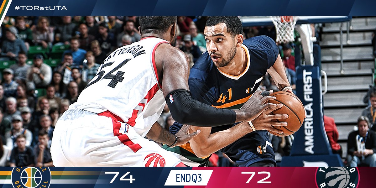 END Q3: @TreyMambaLyles scored all 12 of his points in the third.   #TORatUTA https://t.co/96Ixv2RZqe