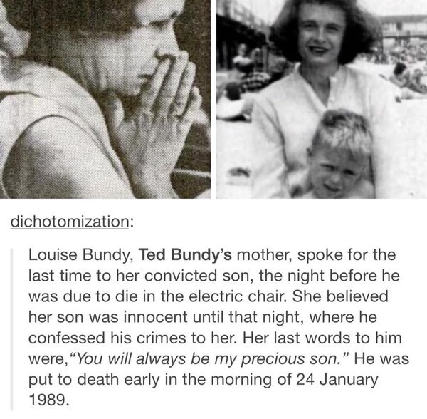 serial__killers's tweet photo. Ted Bundy's mother, whom he thought was his sister for most of his life, always thought her son was innocent https://t.co/JamSq1GAi2