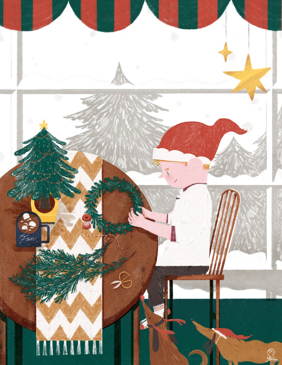 ooooowwll's tweet photo. Merry Christmas &amp; Happy Holidays! #illustration #Christmas https://t.co/zcZjJJFIFC