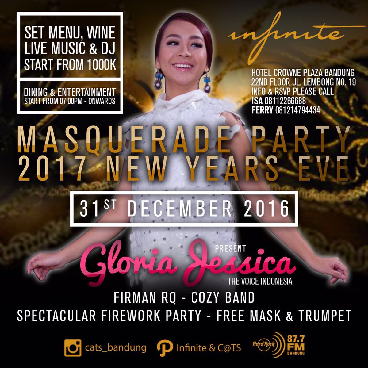 infobdg's tweet photo. Masquerade Party on 31 Dec. Dinner,Live Music by Gloria Jessica &amp; Spectacular Fireworks! | RSVP: 08112266688 @infinite_bdg https://t.co/BX5dd4hYY1