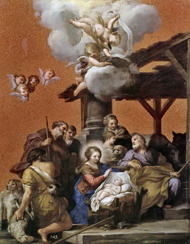 Cortona , Pietro da (итальянская школа, 1596-1669) — Рождество, ок.1658, 51 см x 40 см, , масло #italian