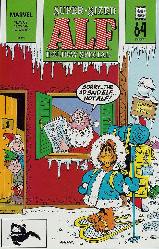 SatMorningComx's tweet photo. Christmas Comic Covers Day 24: Super-Sized Alf Holiday Special #1 #christmascomics https://t.co/xea8AWG77B